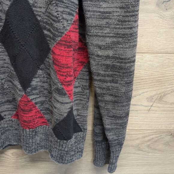 Carbon Men's Red and Black Argyle Pullover 1/4 zip Sweater Size XL - Picture 4 of 7